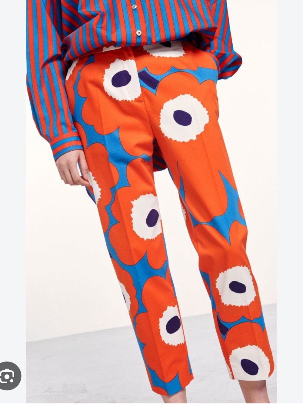 Marimekko Orange Blue Floral Cropped Pants
